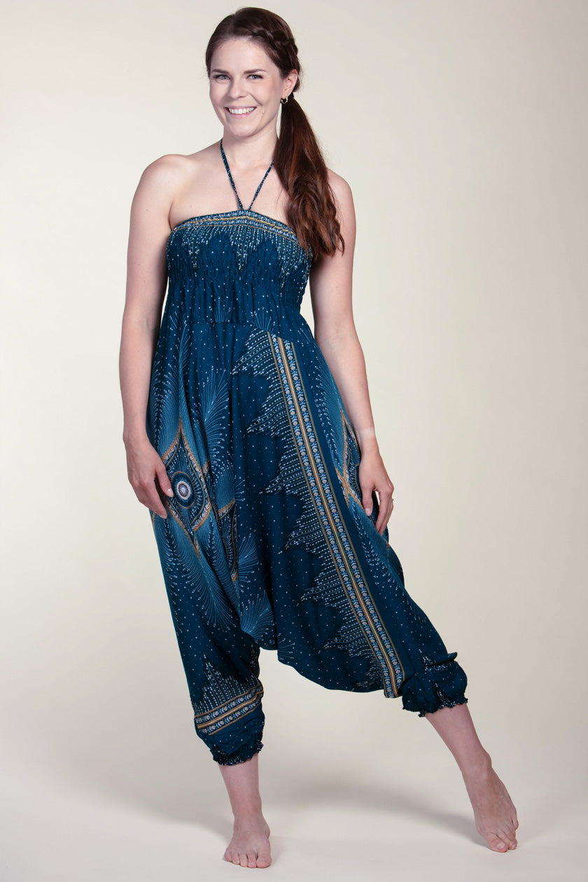 Diamond Peacock Turquoise Artisan Jumpsuit Haaremihousut - Berry Piper
