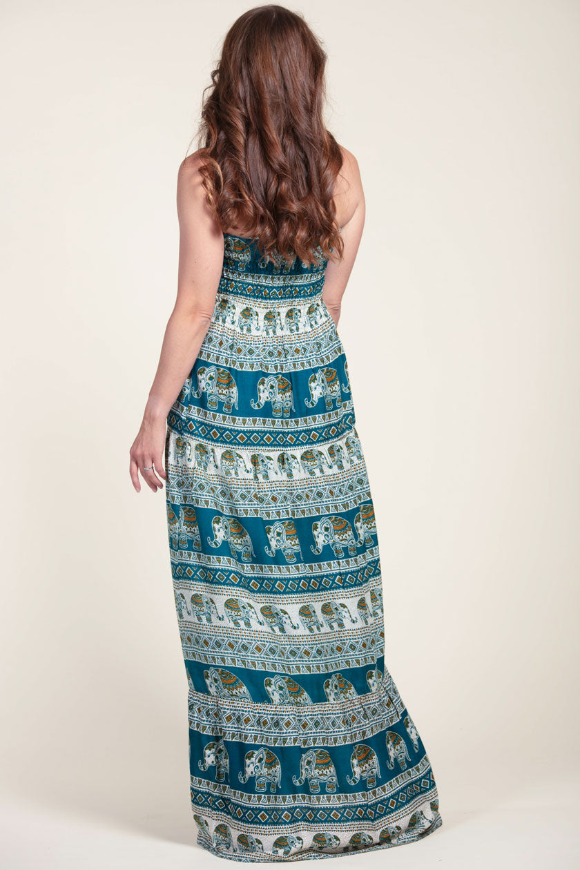 Aztec Elephant Teal Artisan Bandeau Maksimekko - Berry Piper