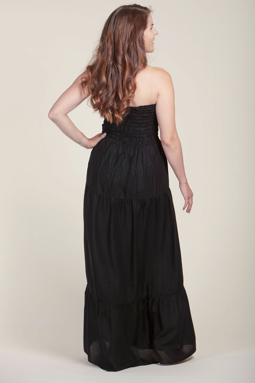 Boho Black Artisan Bandeau Maksimekko - Berry Piper