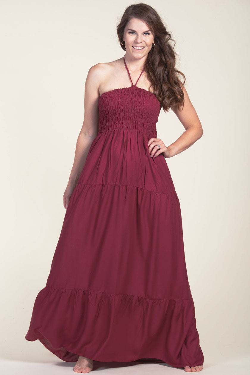 Boho Burgundy Artisan Bandeau Maksimekko - Berry Piper