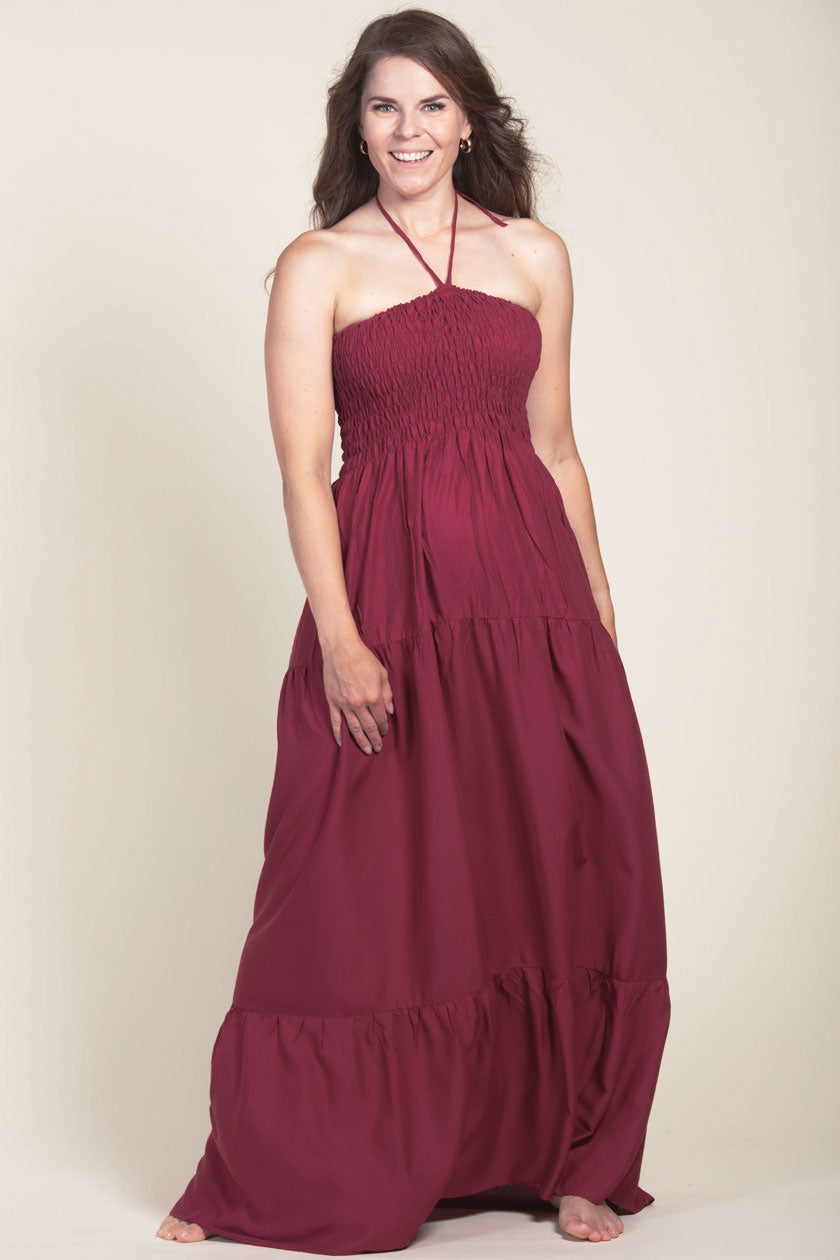 Boho Burgundy Artisan Bandeau Maksimekko - Berry Piper