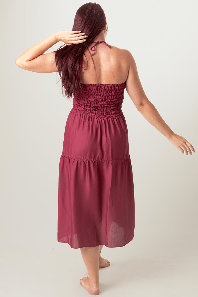 Boho Burgundy Artisan Bandeau Midimekko - Berry Piper