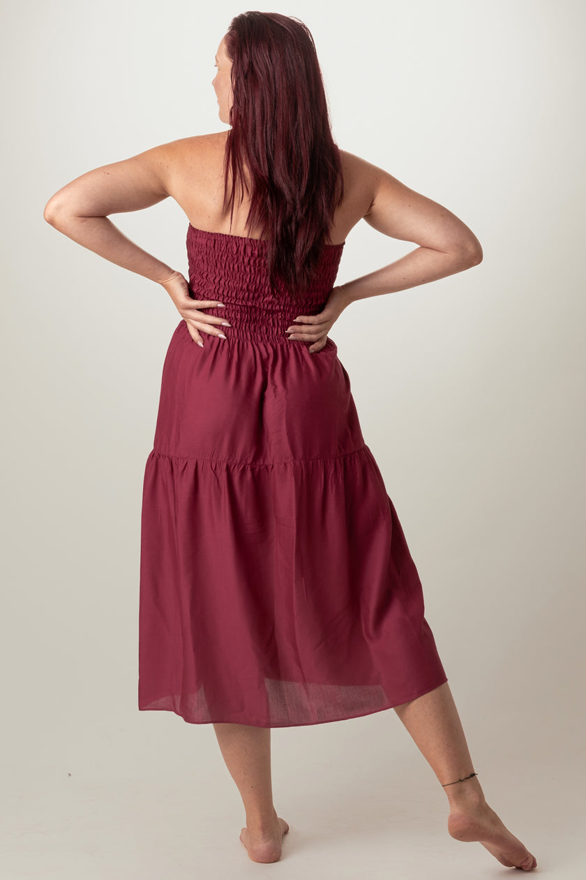 Boho Burgundy Artisan Bandeau Midimekko - Berry Piper