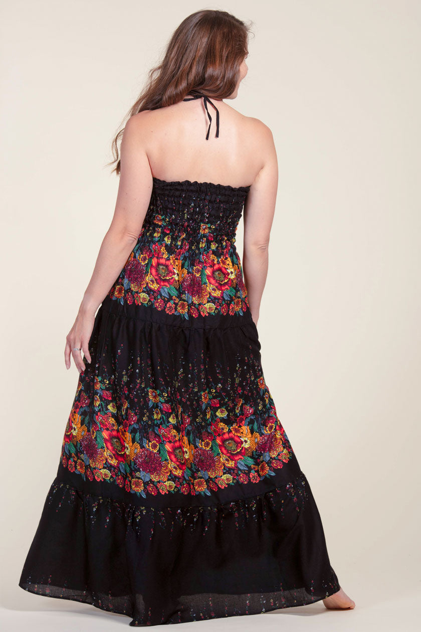 Floral Black Artisan Bandeau Maksimekko - Berry Piper