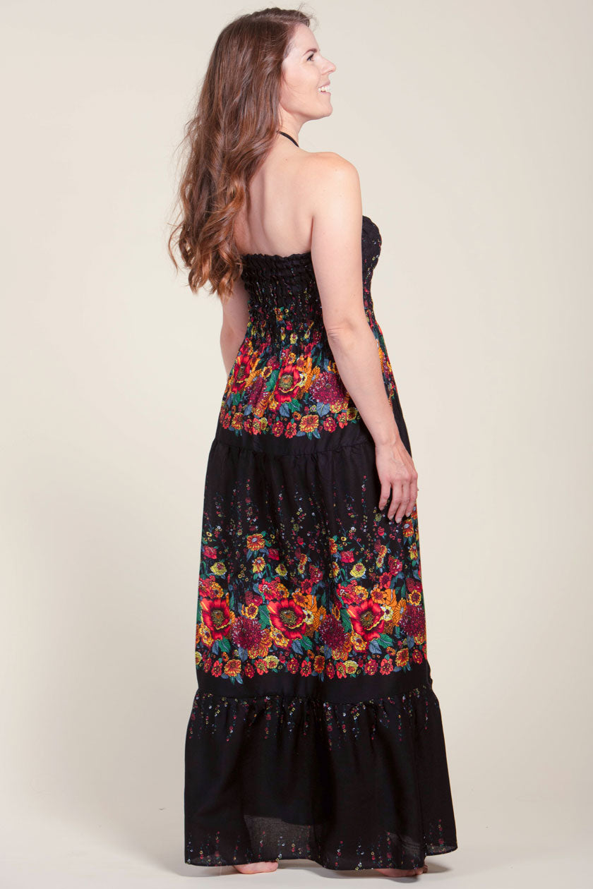 Floral Black Artisan Bandeau Maksimekko - Berry Piper