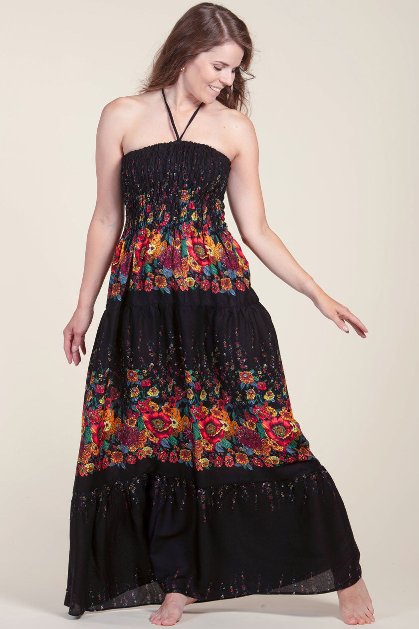 Floral Black Artisan Bandeau Maksimekko - Berry Piper