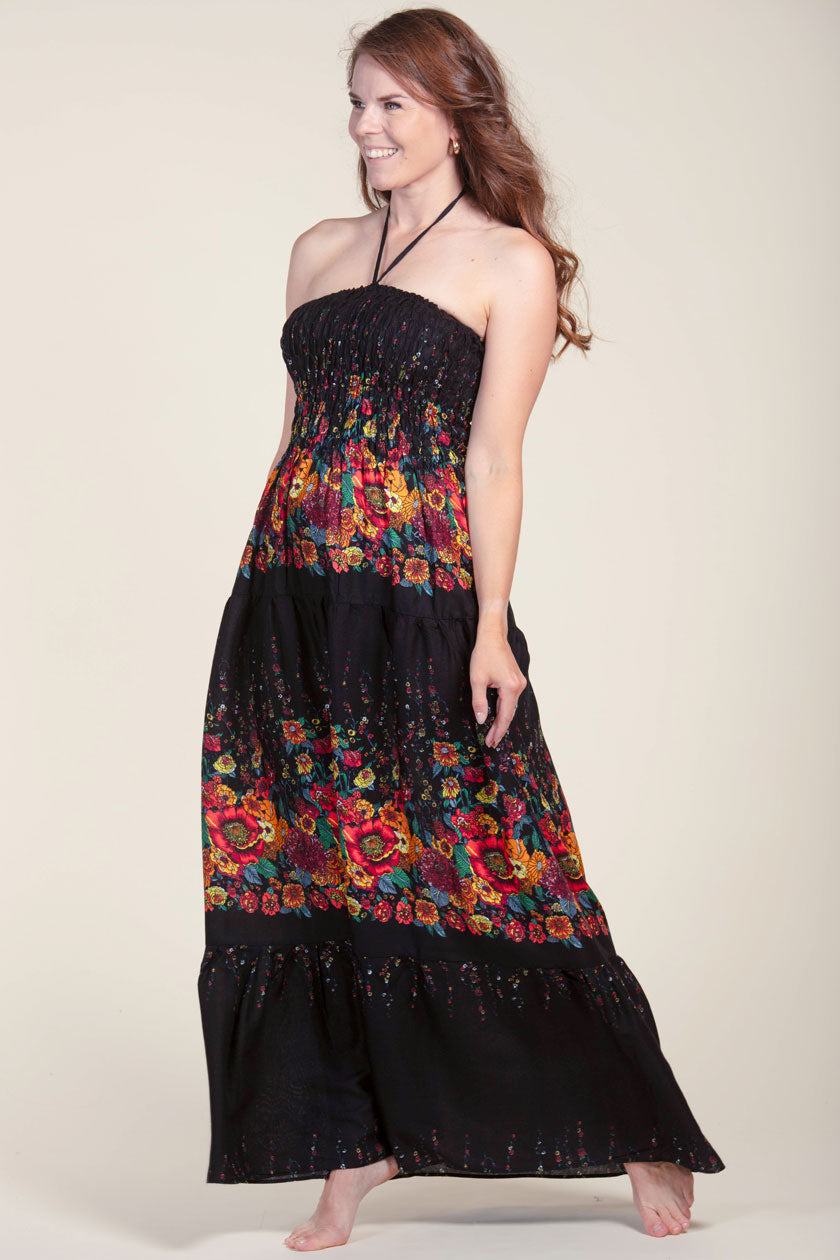 Floral Black Artisan Bandeau Maksimekko - Berry Piper