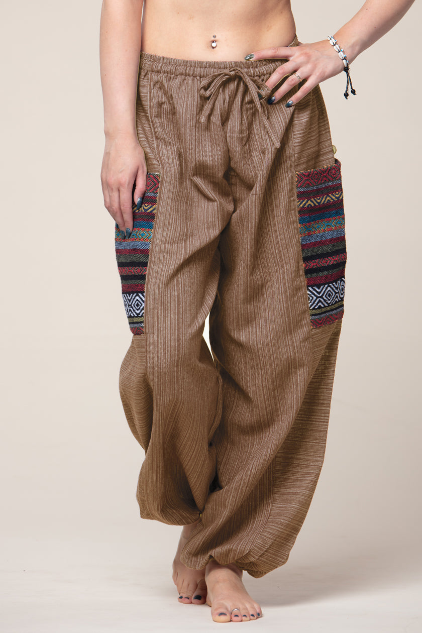 Hill Tribe Unisex Khaki Artisan Haaremihousut - Berry Piper