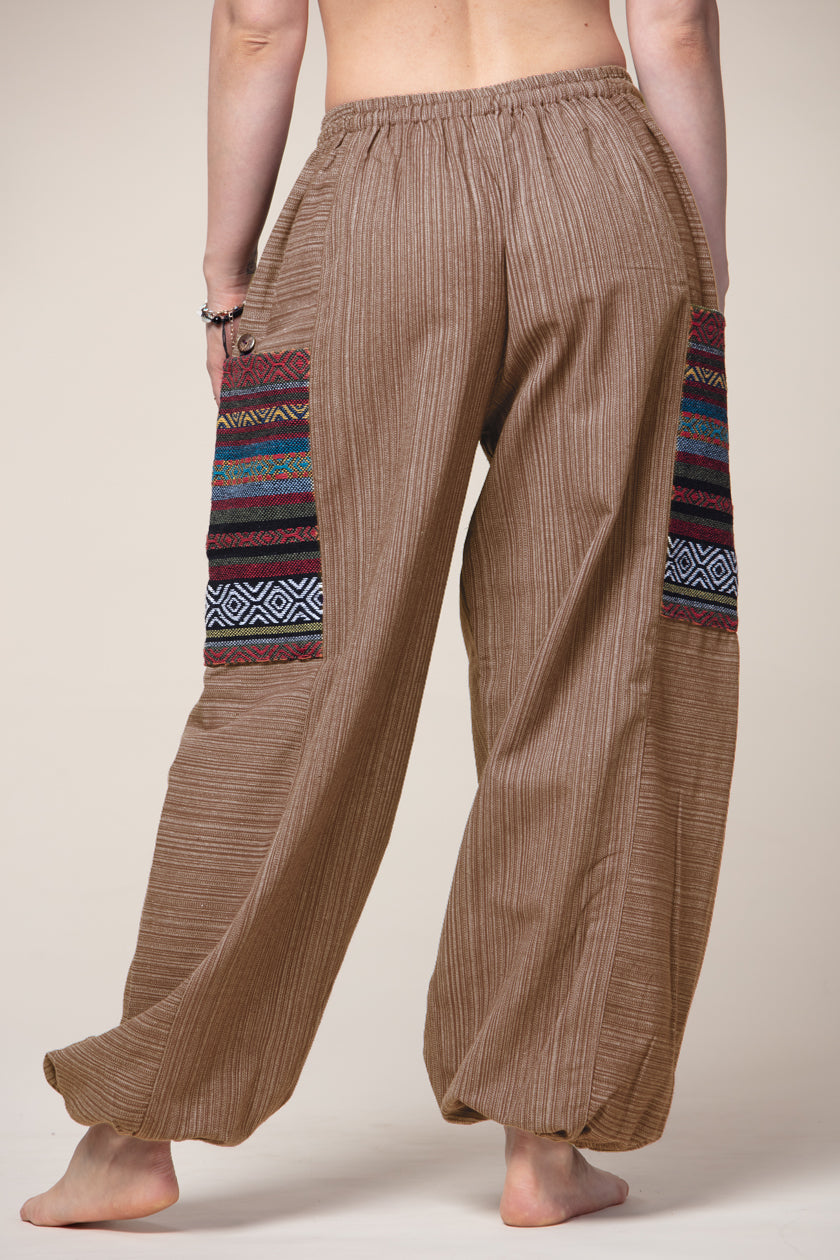 Hill Tribe Unisex Khaki Artisan Haaremihousut - Berry Piper