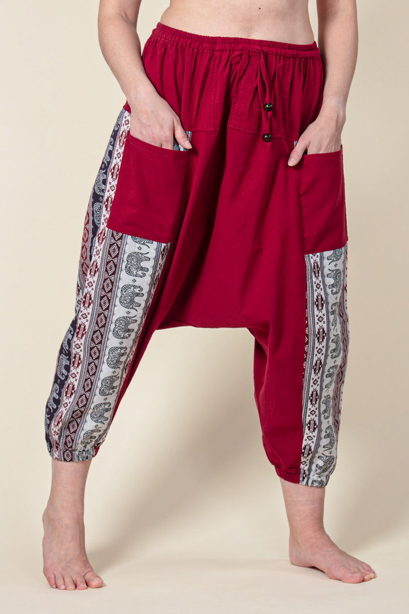 Aztec Elephant Burgundy Medium Low Cut Haaremihousut - Berry Piper