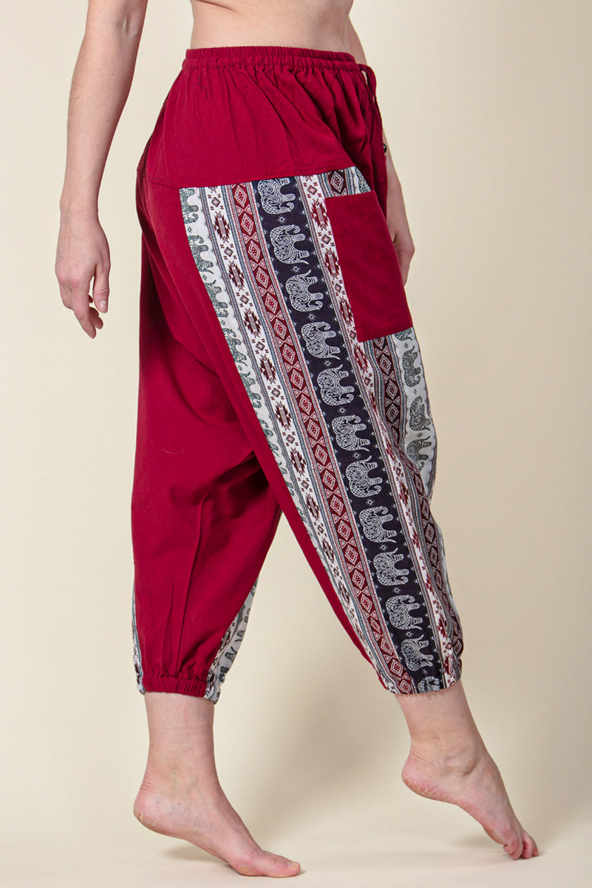 Aztec Elephant Burgundy Medium Low Cut Haaremihousut - Berry Piper
