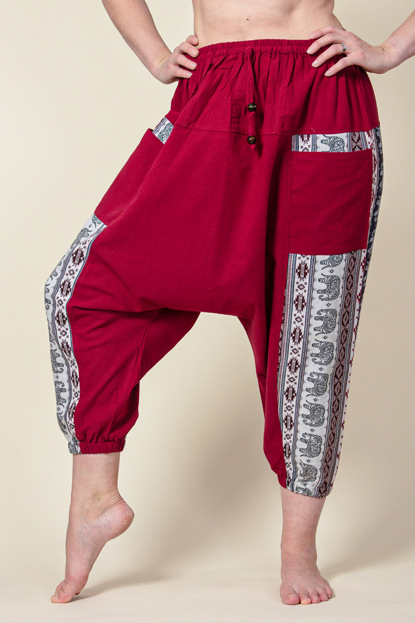 Aztec Elephant Burgundy Medium Low Cut Haaremihousut - Berry Piper