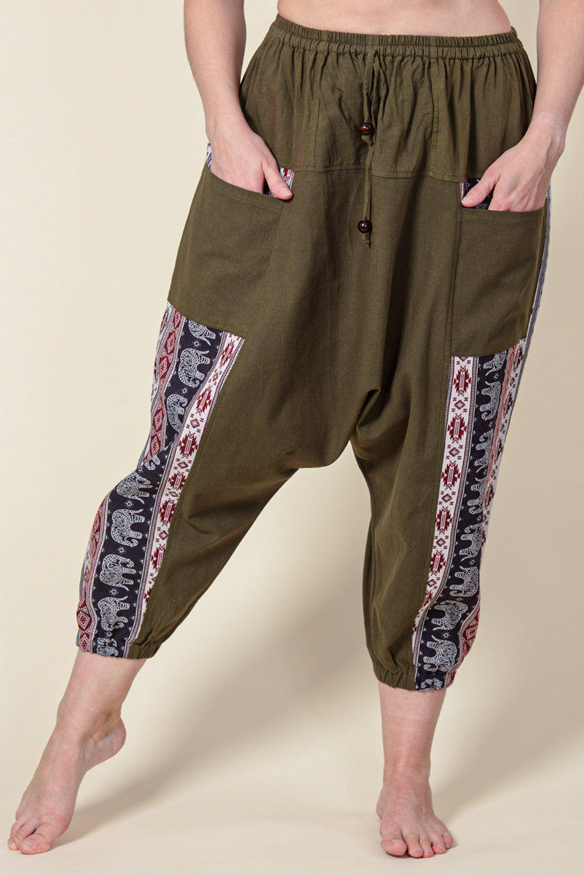 Aztec Elephant Olive Medium Low Cut Haaremihousut - Berry Piper