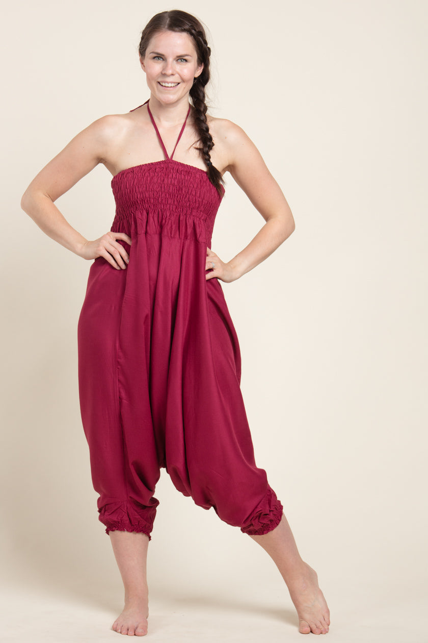 Boho Burgundy Artisan Jumpsuit Haaremihousut - Berry Piper