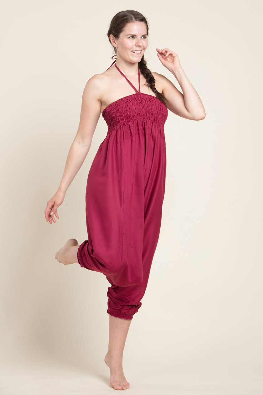 Boho Burgundy Artisan Jumpsuit Haaremihousut - Berry Piper