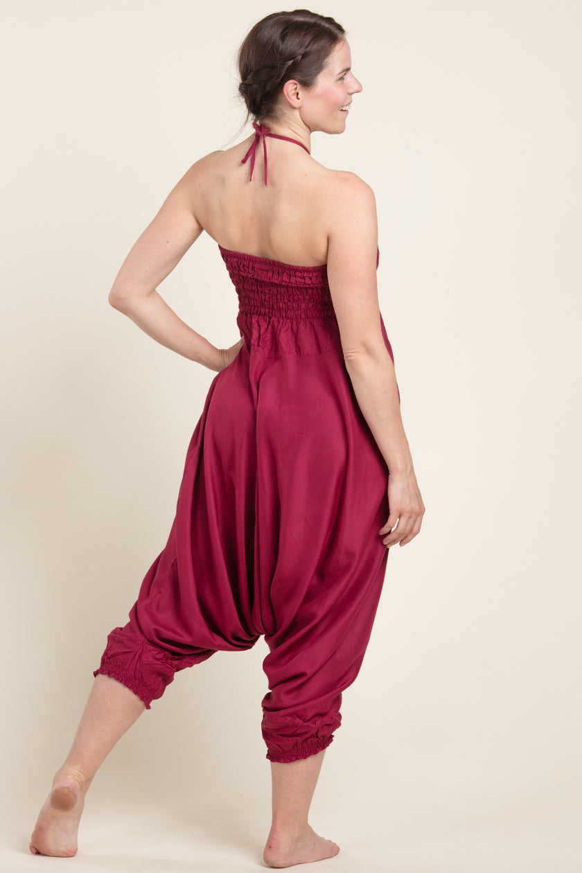 Boho Burgundy Artisan Jumpsuit Haaremihousut - Berry Piper