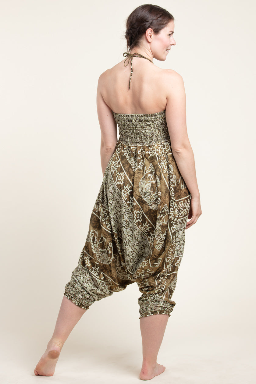 Olive Marble Elephants Artisan Jumpsuit Haaremihousut - Berry Piper