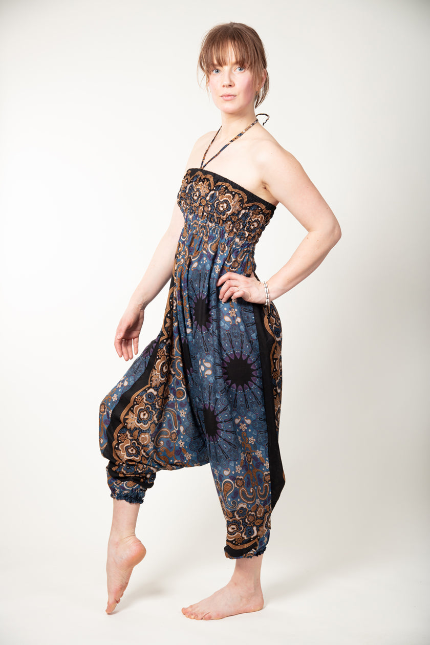 Paisley Mandala Navy Bronze Artisan Jumpsuit Haaremihousut - Berry Piper
