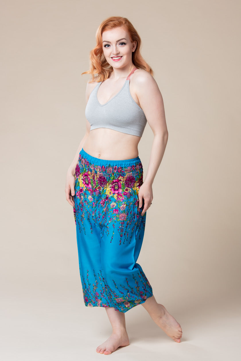 Floral Ocean Blue Artisan Haaremihousut - Berry Piper