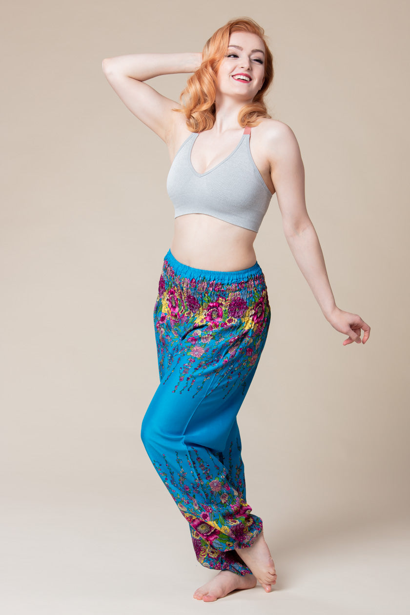 Floral Ocean Blue Artisan Haaremihousut - Berry Piper