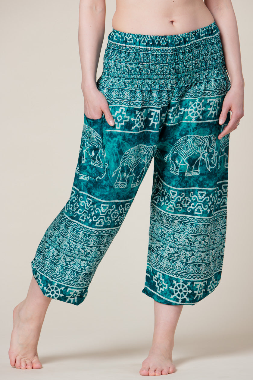 Teal Marble Elephants Artisan Haaremihousut - Berry Piper