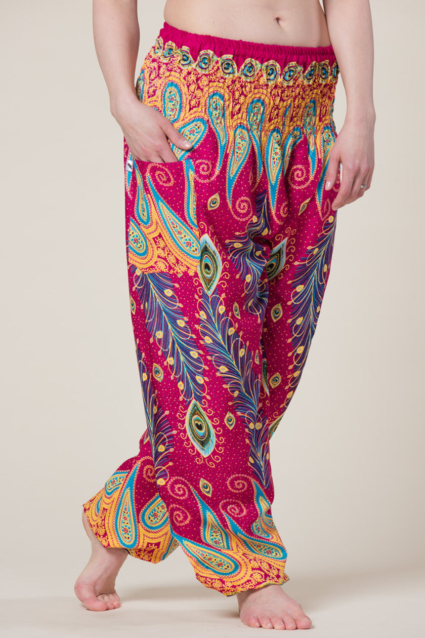 Peacock Paisley Pink Artisan Haaremihousut - Berry Piper