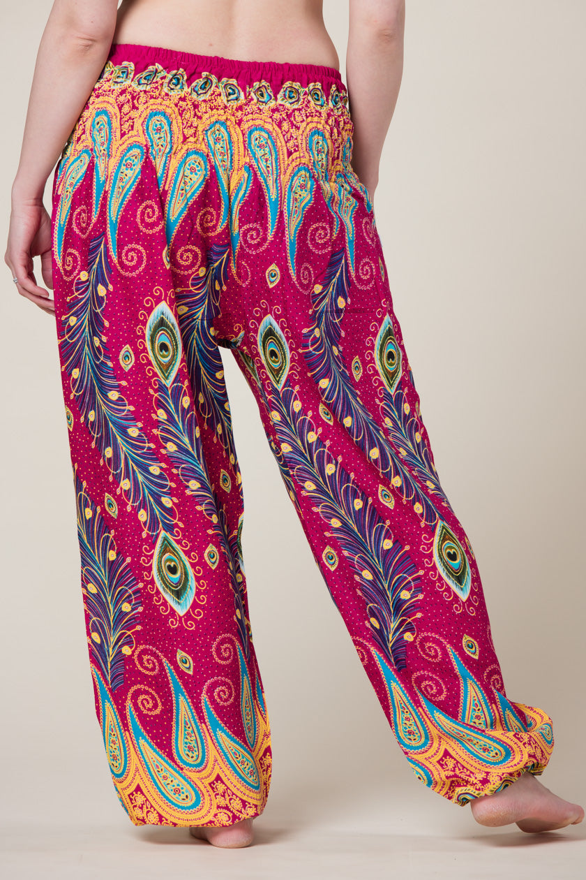 Peacock Paisley Pink Artisan Haaremihousut - Berry Piper