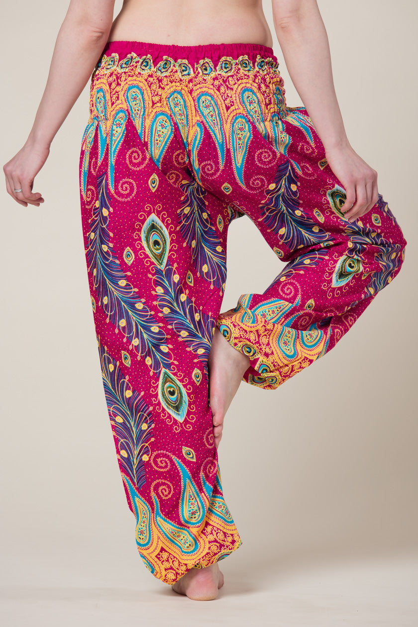 Peacock Paisley Pink Artisan Haaremihousut - Berry Piper