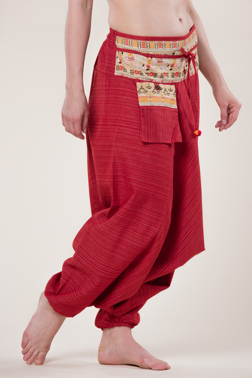 Pinstripe Red Hill Tribe Artisan Low Cut Haaremihousut - Berry Piper