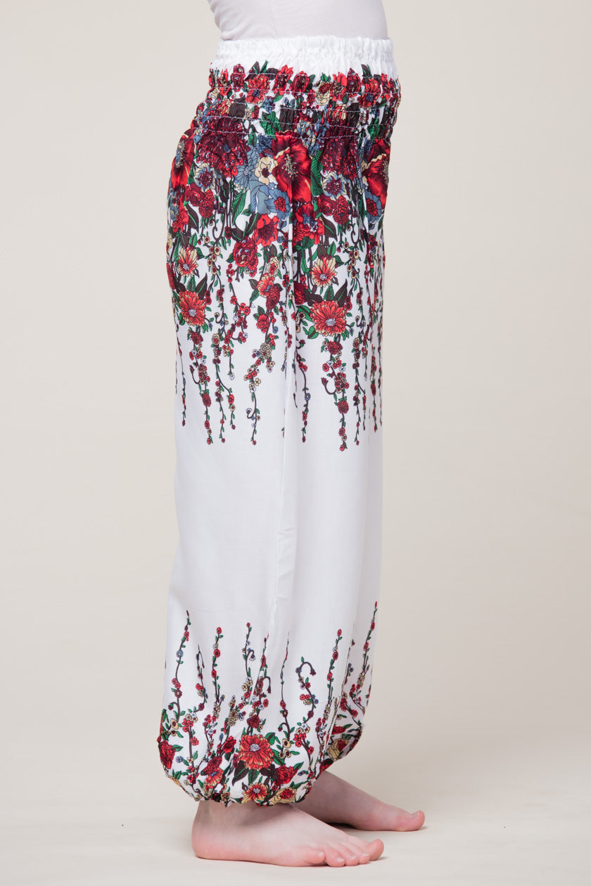 Kids Floral White Artisan Haaremihousut - Berry Piper