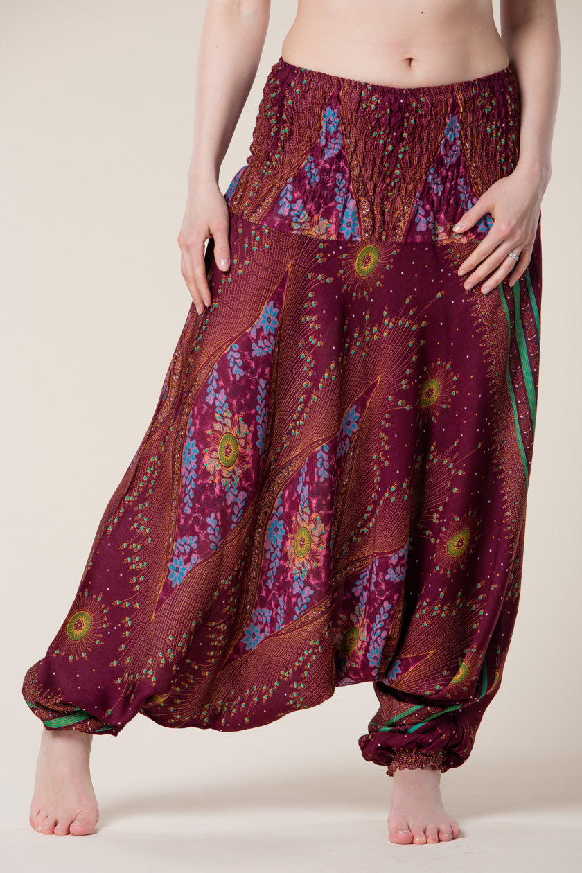 Peacock Burgundy Artisan Jumpsuit Haaremihousut - Berry Piper