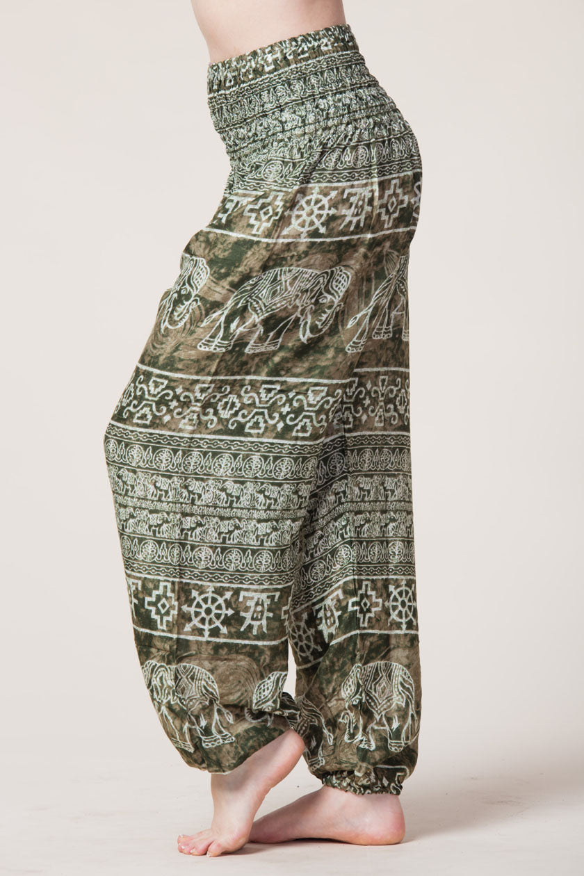 Olive Marble Elephants Artisan Haaremihousut - Berry Piper