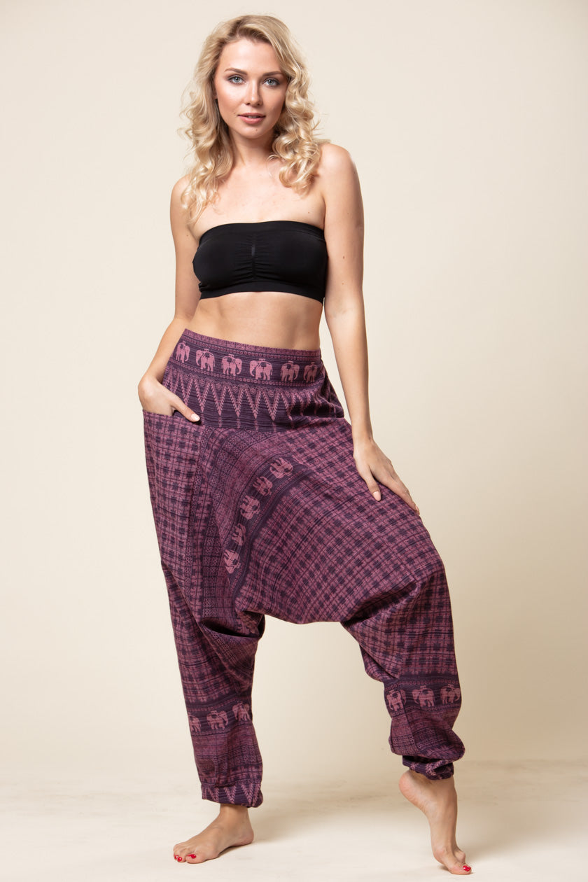 Elephant Purple Hill Tribe Artisan Low Cut Haaremihousut - Berry Piper
