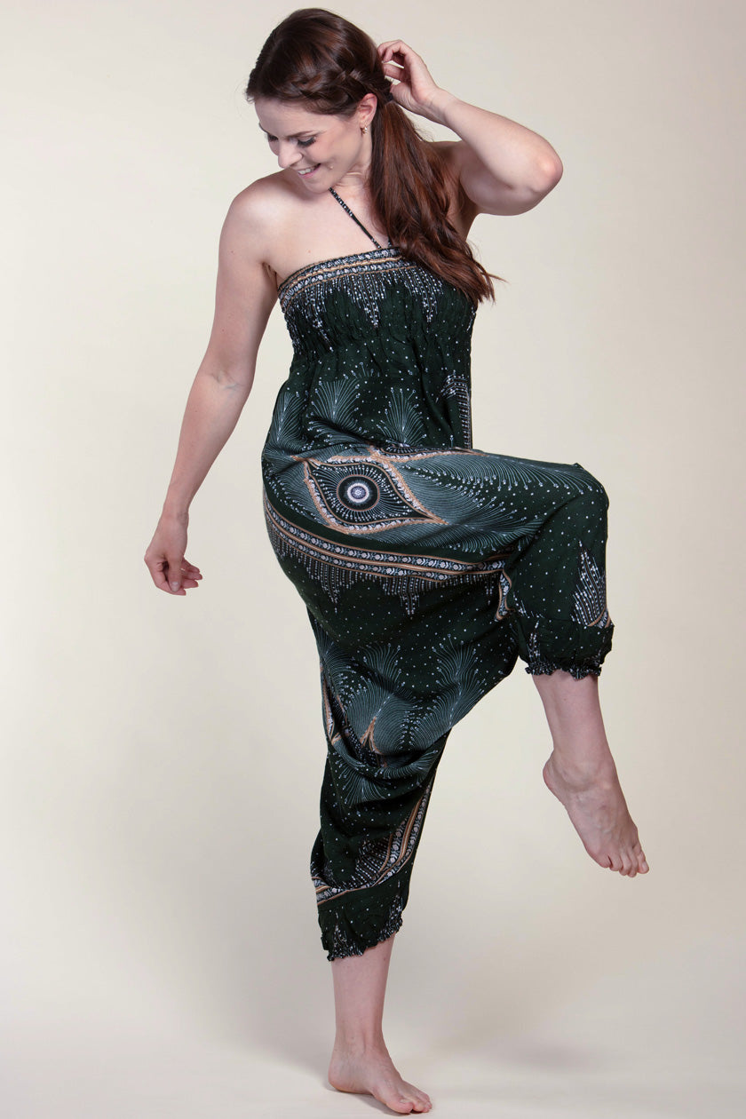 Diamond Peacock Green Artisan Jumpsuit Haaremihousut - Berry Piper