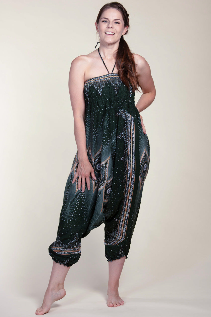 Diamond Peacock Green Artisan Jumpsuit Haaremihousut - Berry Piper