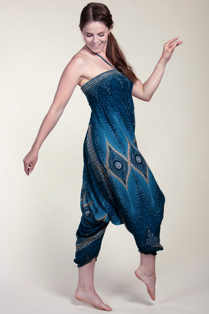 Diamond Peacock Turquoise Artisan Jumpsuit Haaremihousut - Berry Piper