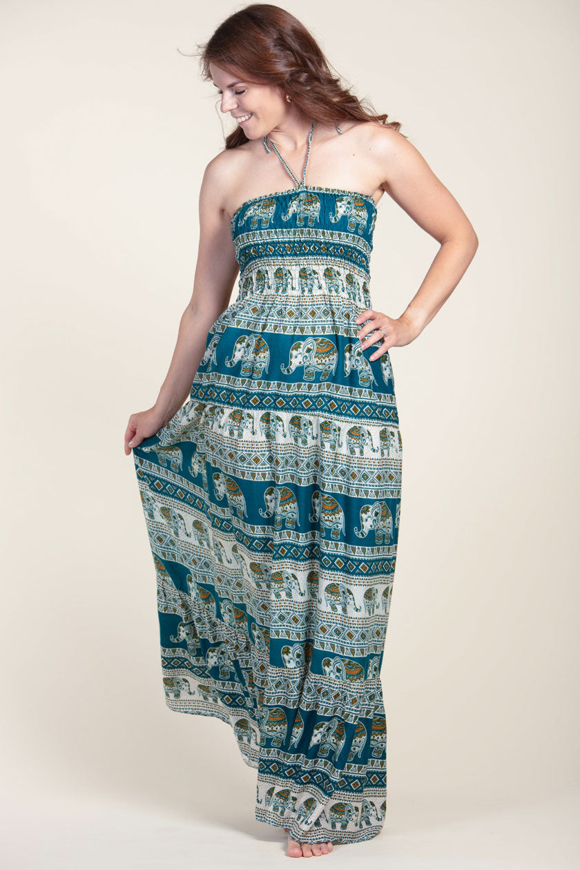 Aztec Elephant Teal Artisan Bandeau Maksimekko - Berry Piper