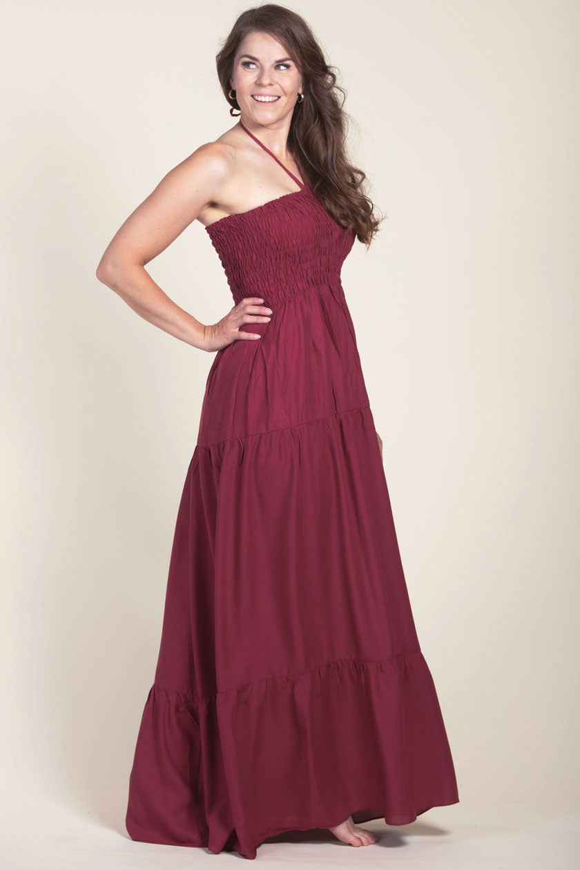 Boho Burgundy Artisan Bandeau Maksimekko - Berry Piper