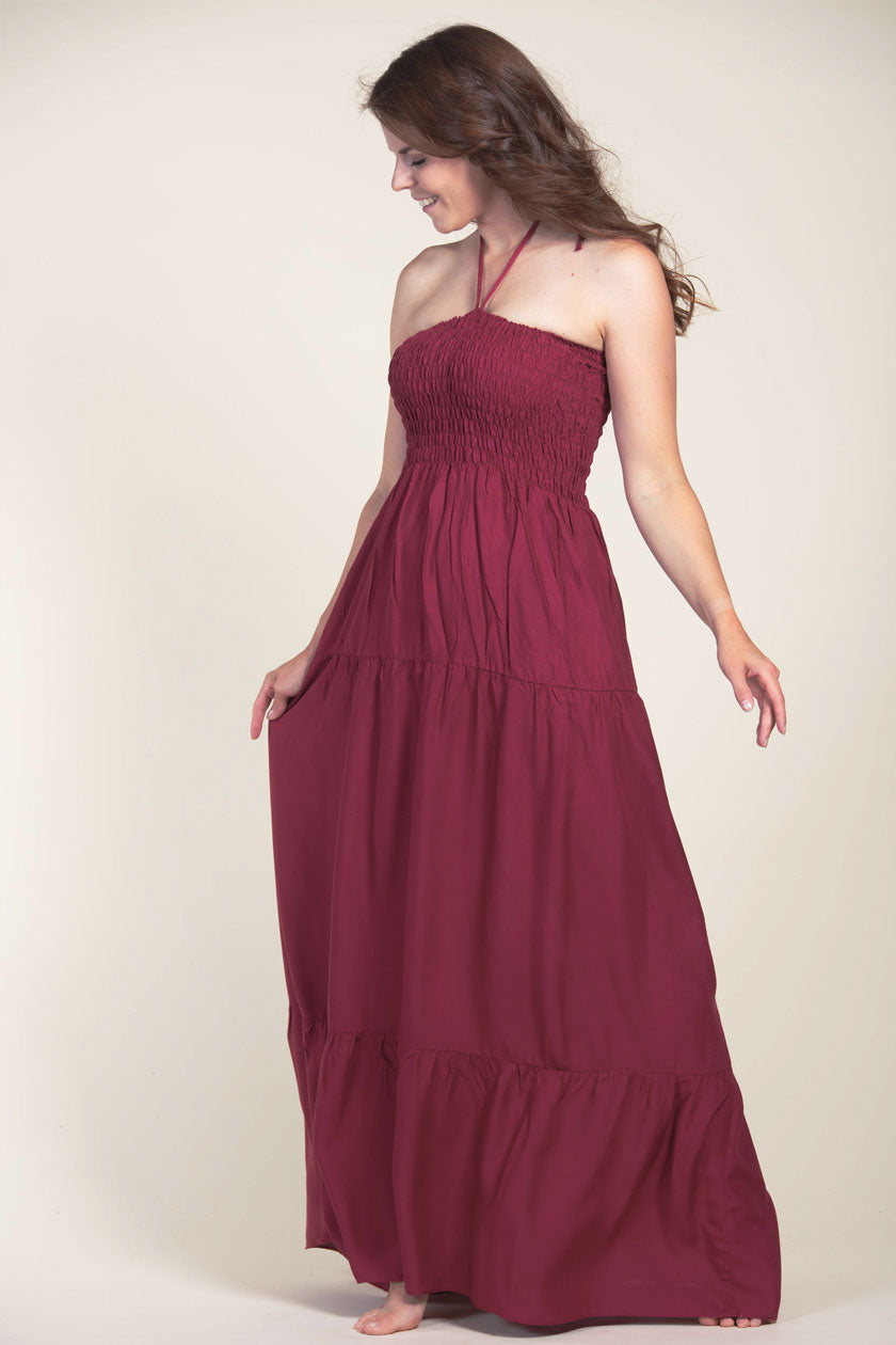 Boho Burgundy Artisan Bandeau Maksimekko - Berry Piper