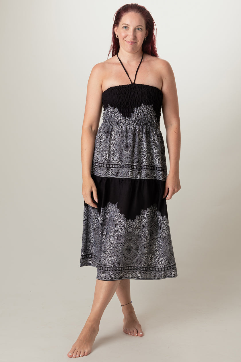 Border Mandala Black Artisan Bandeau Midimekko - Berry Piper