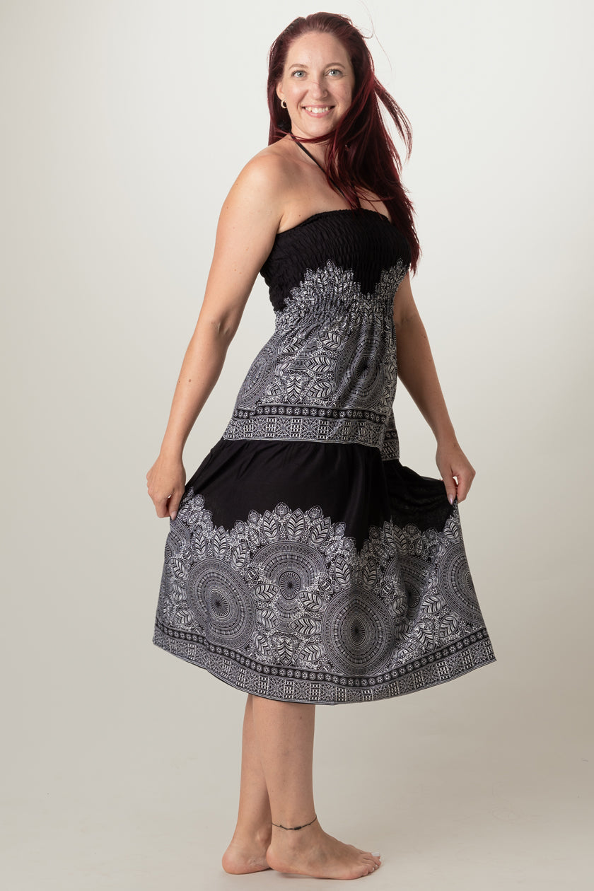 Border Mandala Black Artisan Bandeau Midimekko - Berry Piper