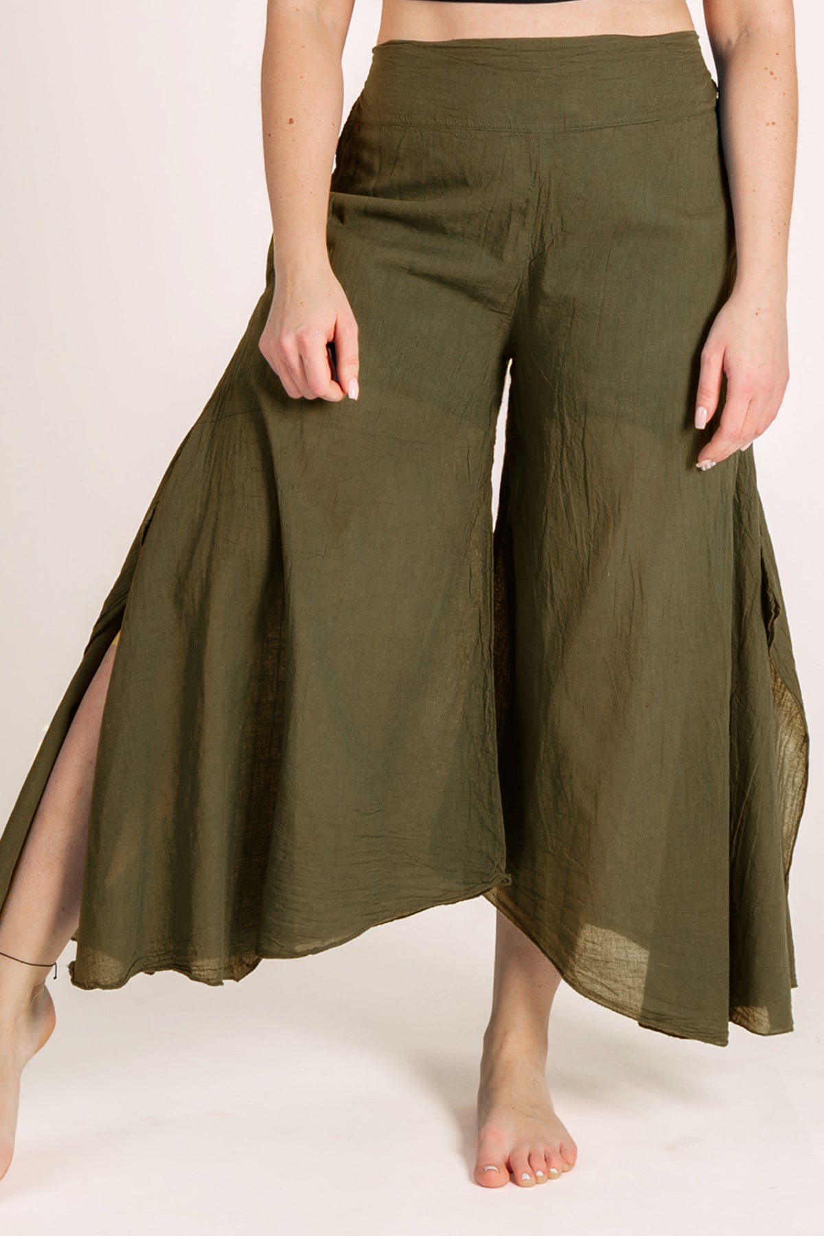 Breeze Moss Green Cotton Artisan Palatsihousut - Berry Piper