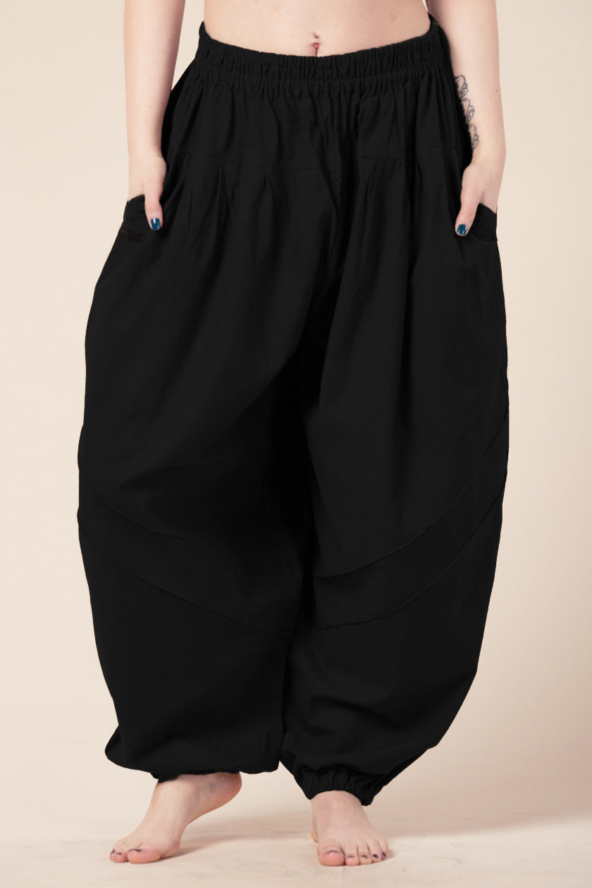 Djinn Black Cotton Artisan Haaremihousut - Berry Piper