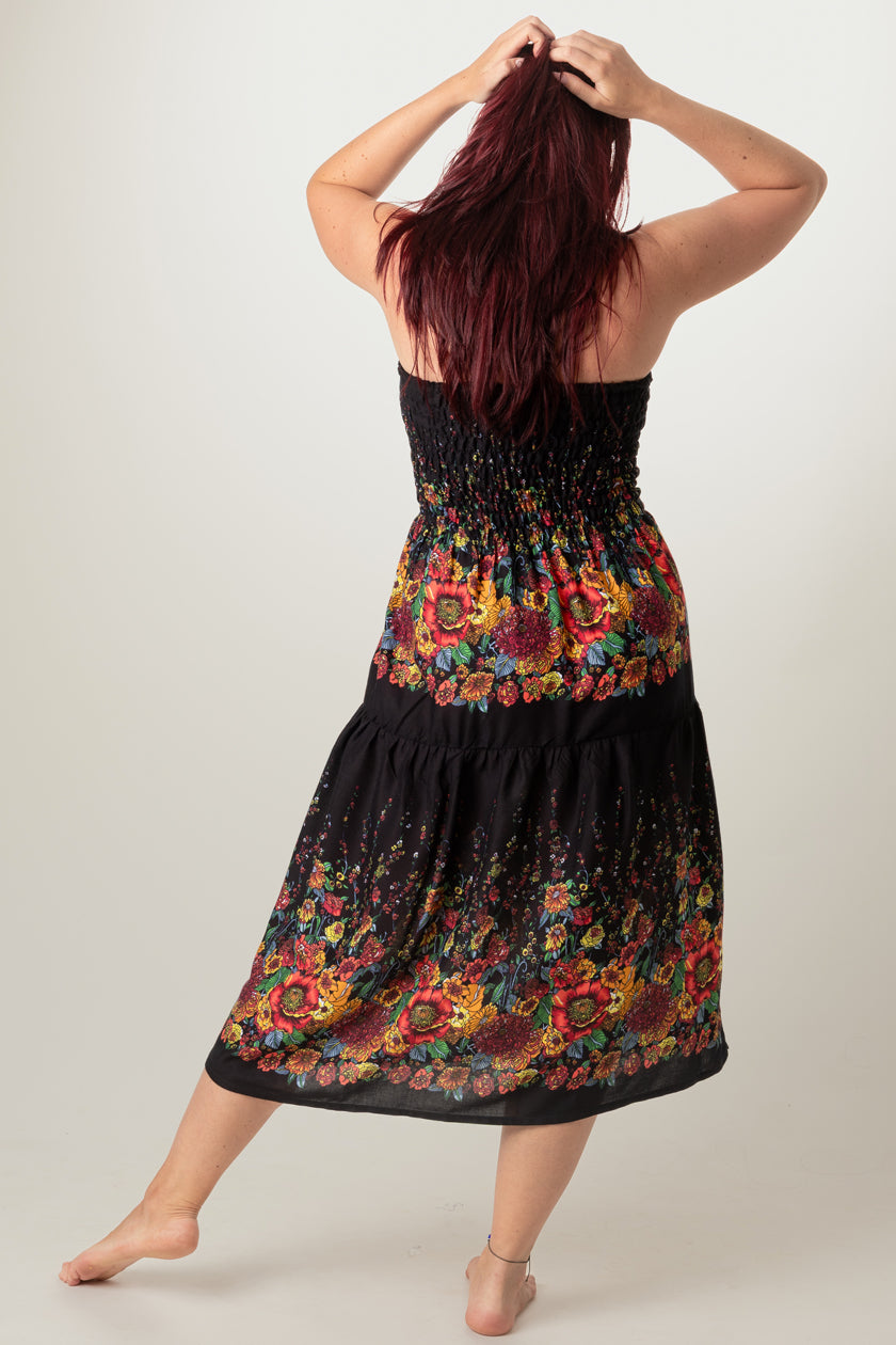 Floral Black Artisan Bandeau Midimekko - Berry Piper