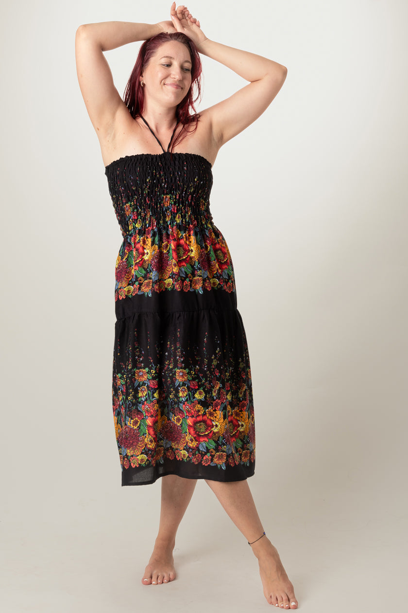 Floral Black Artisan Bandeau Midimekko - Berry Piper