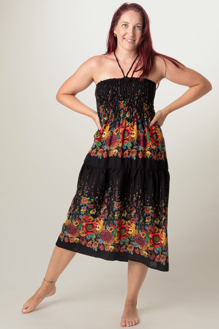 Floral Black Artisan Bandeau Midimekko - Berry Piper