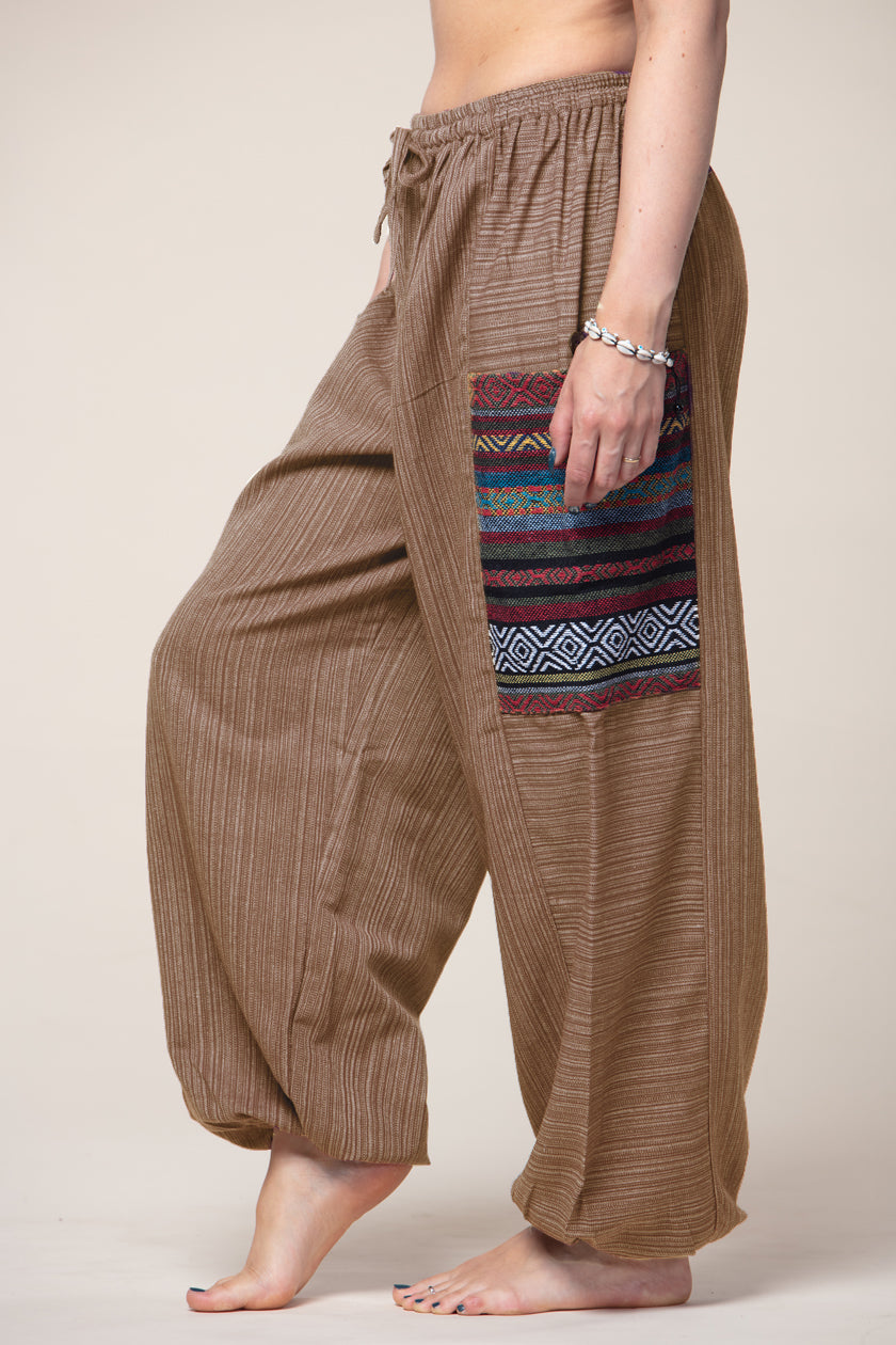 Hill Tribe Unisex Khaki Artisan Haaremihousut - Berry Piper