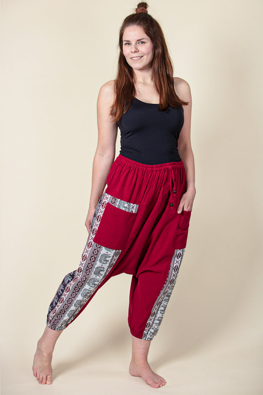 Aztec Elephant Burgundy Medium Low Cut Haaremihousut - Berry Piper