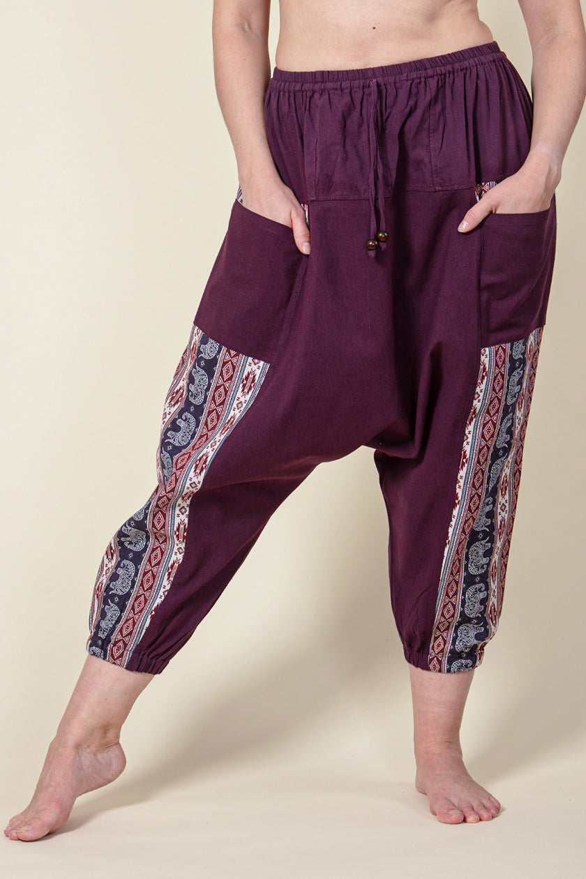 Aztec Elephant Purple Medium Low Cut Haaremihousut - Berry Piper