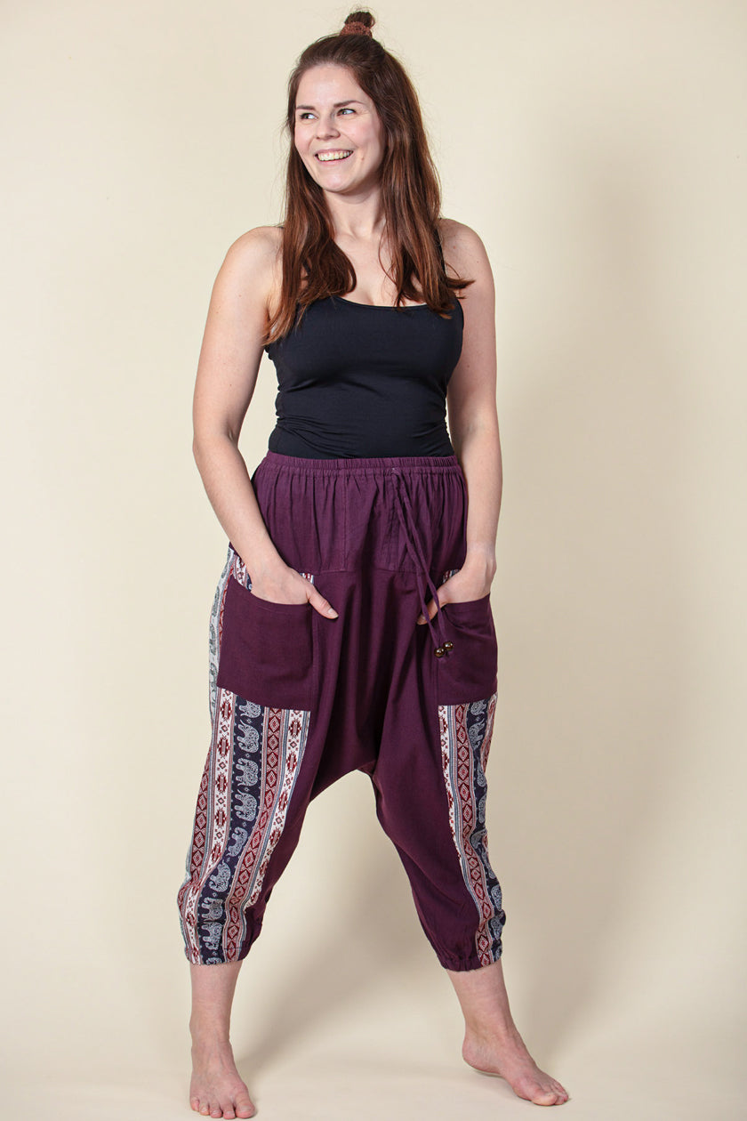 Aztec Elephant Purple Medium Low Cut Haaremihousut - Berry Piper